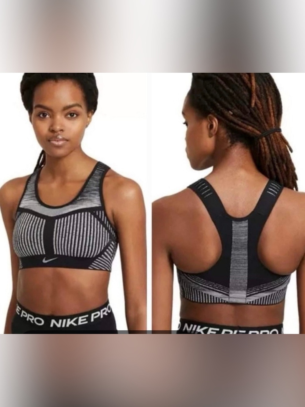 Nike Black & Gray Seamless Striped Support Sports Bra